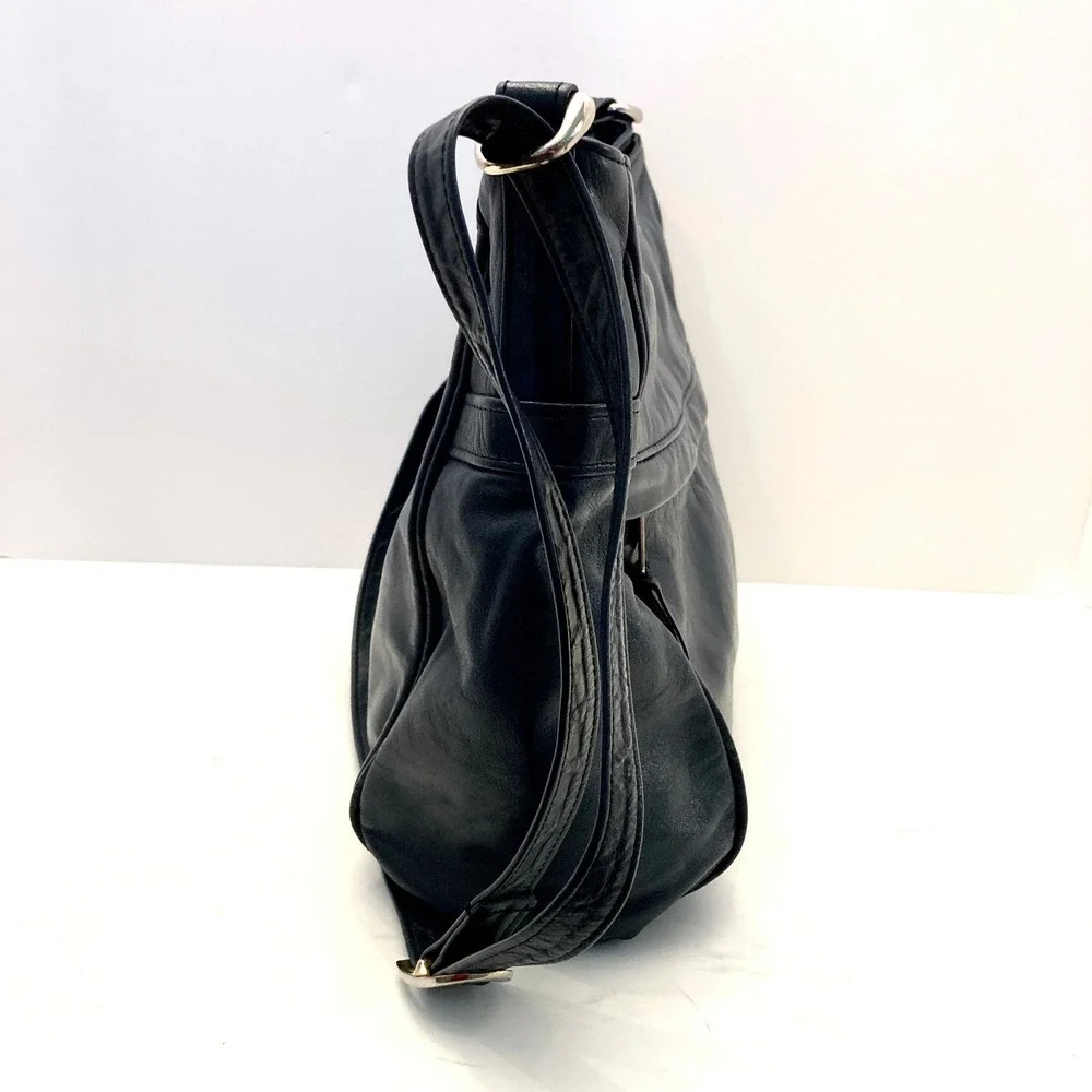 Vtg SAS Shoulder Bag Navy Blue Leather Purse Hand Sewn Made USA‎ Pockets - Picture 10 of 13